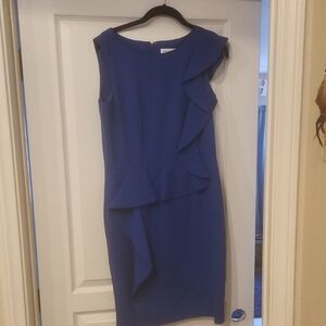 Calvin Klein Blue Asymmetrical Sheath Dress